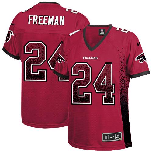  Falcons #24 Devonta Freeman Red Team Color Women's Stitched NFL Elite Drift Fashion Jersey