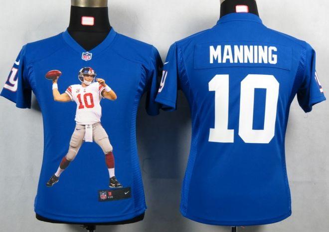  Giants #10 Eli Manning Royal Blue Team Color Women's Portrait Fashion NFL Game Jersey