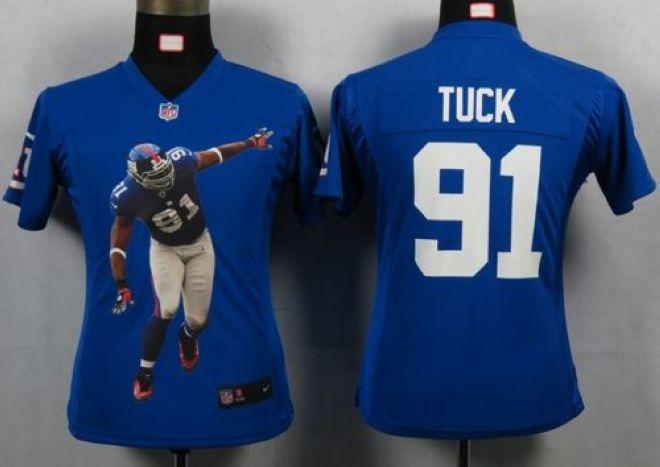  Giants #91 Justin Tuck Royal Blue Team Color Women's Portrait Fashion NFL Game Jersey