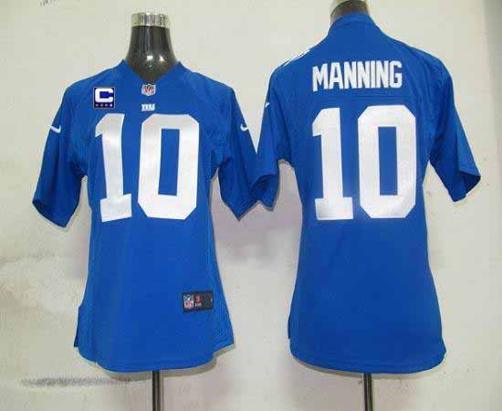  Giants #10 Eli Manning Royal Blue Team Color With C Patch Women's Stitched NFL Elite Jersey