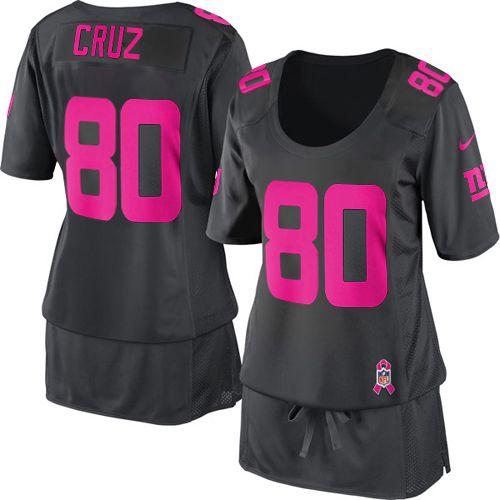  Giants #80 Victor Cruz Dark Grey Women's Breast Cancer Awareness Stitched NFL Elite Jersey