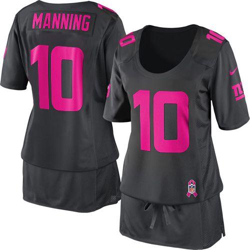  Giants #10 Eli Manning Dark Grey Women's Breast Cancer Awareness Stitched NFL Elite Jersey