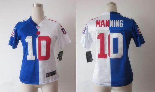  Giants #10 Eli Manning Royal Blue/White Women's Stitched NFL Elite Split Jersey