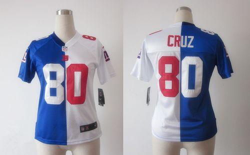  Giants #80 Victor Cruz Royal Blue/White Women's Stitched NFL Elite Split Jersey