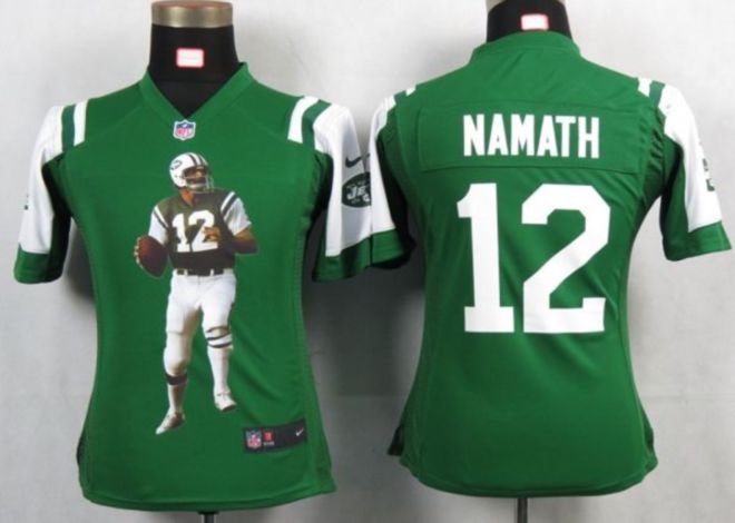  Jets #12 Joe Namath Green Team Color Women's Portrait Fashion NFL Game Jersey