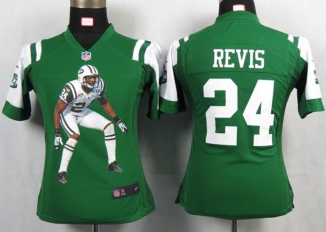  Jets #24 Darrelle Revis Green Team Color Women's Portrait Fashion NFL Game Jersey