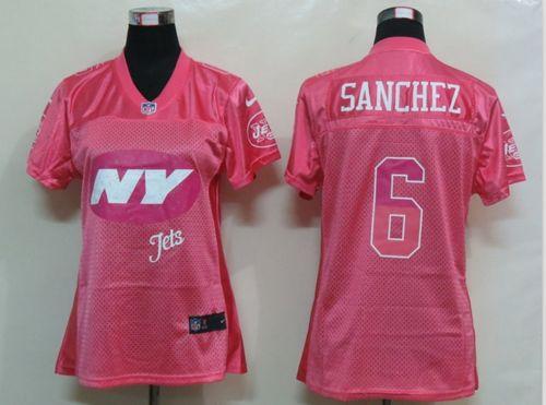  Jets #6 Mark Sanchez Pink Women's Fem Fan NFL Game Jersey