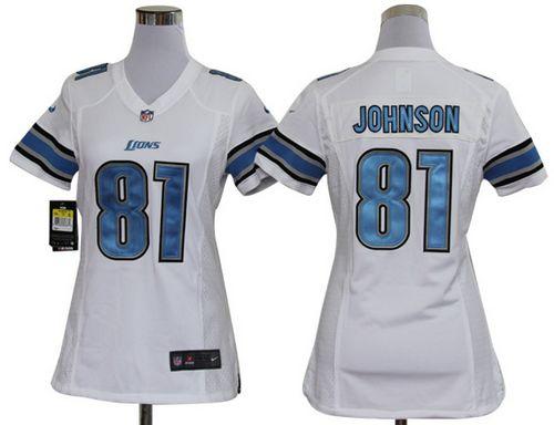  Lions #81 Calvin Johnson White Women's Stitched NFL Elite Jersey