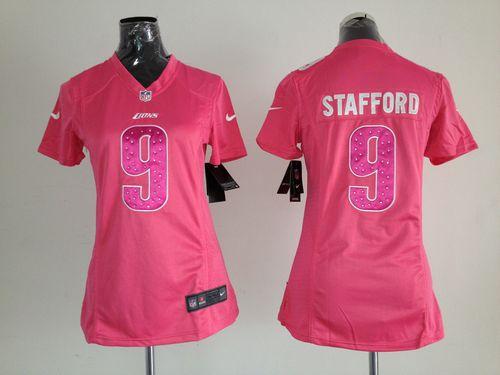  Lions #9 Matthew Stafford Pink Sweetheart Women's Stitched NFL Elite Jersey