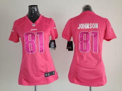  Lions #81 Calvin Johnson Pink Sweetheart Women's Stitched NFL Elite Jersey