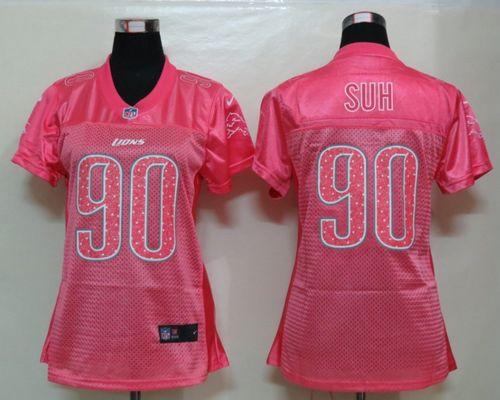  Lions #90 Ndamukong Suh Pink Sweetheart Women's NFL Game Jersey