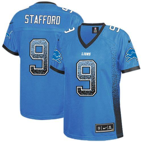  Lions #9 Matthew Stafford Light Blue Team Color Women's Stitched NFL Elite Drift Fashion Jersey