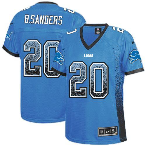  Lions #20 Barry Sanders Light Blue Team Color Women's Stitched NFL Elite Drift Fashion Jersey