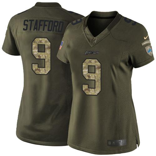 Lions #9 Matthew Stafford Green Women's Stitched NFL Limited Salute to Service Jersey