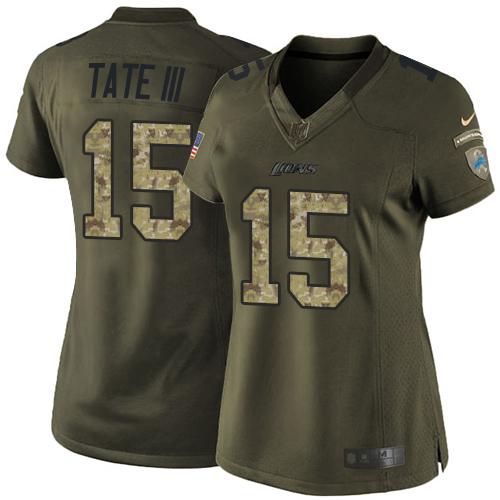  Lions #15 Golden Tate III Green Women's Stitched NFL Limited Salute to Service Jersey