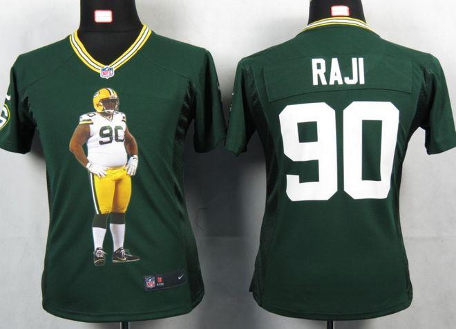  Packers #90 B.J. Raji Green Team Color Women's Portrait Fashion NFL Game Jersey
