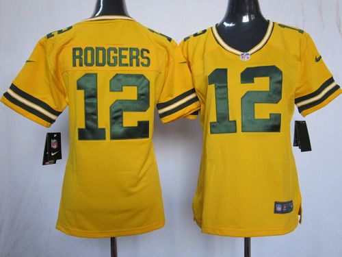  Packers #12 Aaron Rodgers Yellow Alternate Women's Stitched NFL Elite Jersey