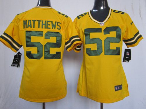  Packers #52 Clay Matthews Yellow Alternate Women's Stitched NFL Elite Jersey
