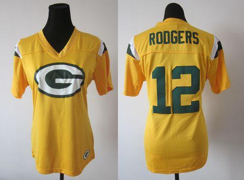  Packers #12 Aaron Rodgers Yellow Women's Stitched NFL Team Diamond Elite Jersey