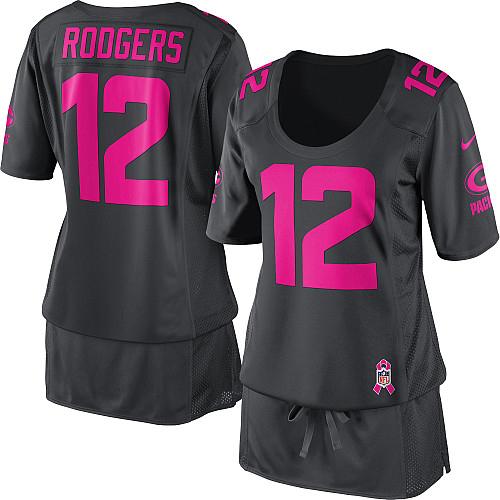  Packers #12 Aaron Rodgers Dark Grey Women's Breast Cancer Awareness Stitched NFL Elite Jersey