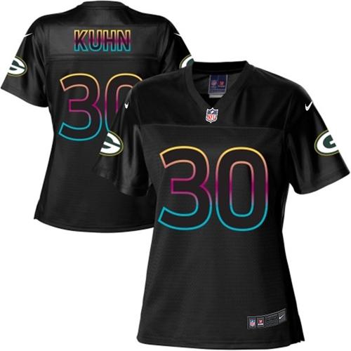  Packers #30 John Kuhn Black Women's NFL Fashion Game Jersey