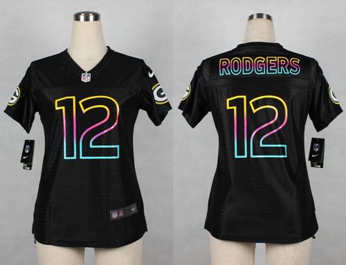  Packers #12 Aaron Rodgers Black Women's NFL Fashion Game Jersey