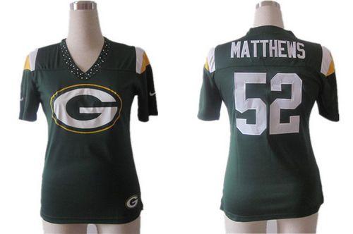  Packers #52 Clay Matthews Green Team Color Women's Team Diamond Stitched NFL Elite Jersey