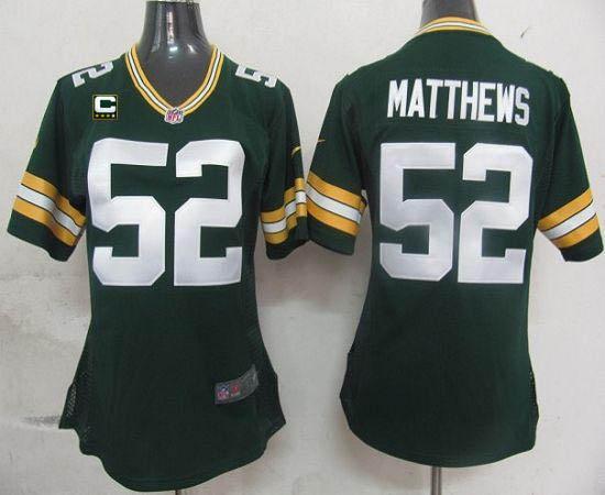  Packers #52 Clay Matthews Green Team Color With C Patch Women's Stitched NFL Elite Jersey