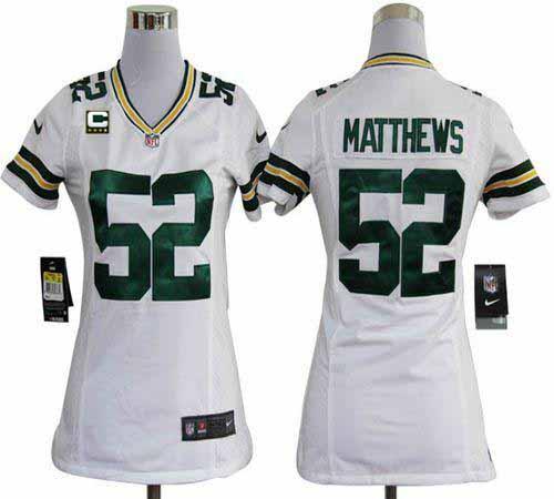  Packers #52 Clay Matthews White With C Patch Women's Stitched NFL Elite Jersey