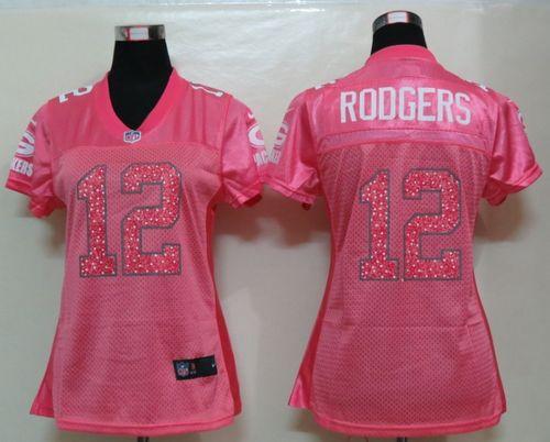  Packers #12 Aaron Rodgers Pink Sweetheart Women's NFL Game Jersey