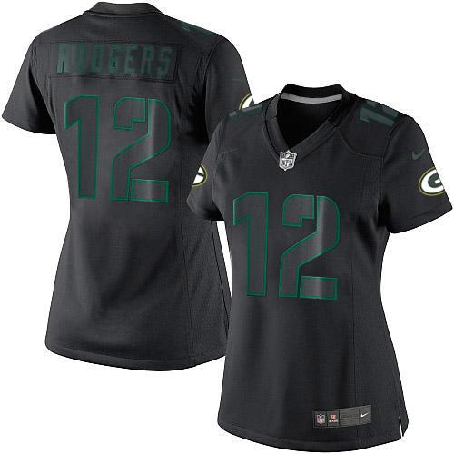  Packers #12 Aaron Rodgers Black Impact Women's Stitched NFL Limited Jersey