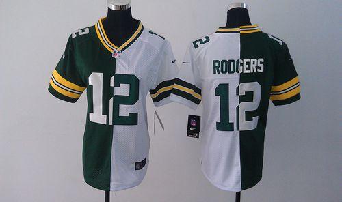  Packers #12 Aaron Rodgers Green/White Women's Stitched NFL Elite Split Jersey