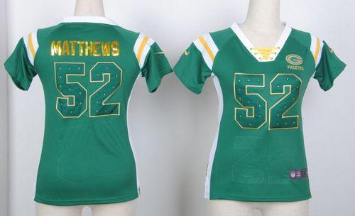  Packers #52 Clay Matthews Green Women's Stitched NFL Elite Light Diamond Jersey