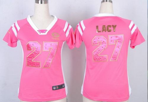  Packers #27 Eddie Lacy Pink Women's Stitched NFL Elite Draft Him Shimmer Jersey