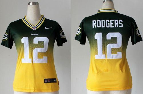  Packers #12 Aaron Rodgers Green/Gold Women's Stitched NFL Elite Fadeaway Fashion Jersey