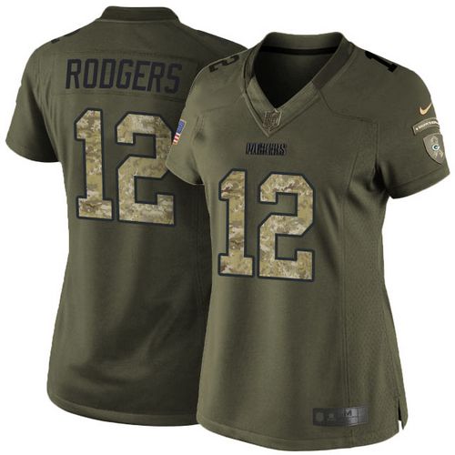  Packers #12 Aaron Rodgers Green Women's Stitched NFL Limited Salute to Service Jersey