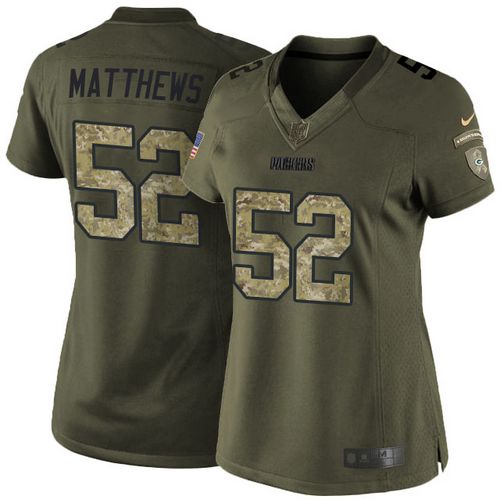 Packers #52 Clay Matthews Green Women's Stitched NFL Limited Salute to Service Jersey