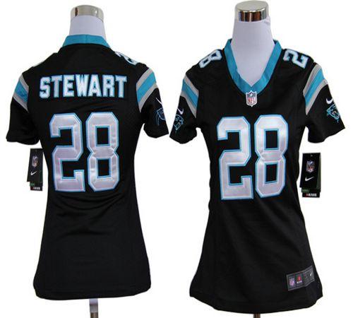  Panthers #28 Jonathan Stewart Black Team Color Women's Stitched NFL Elite Jersey