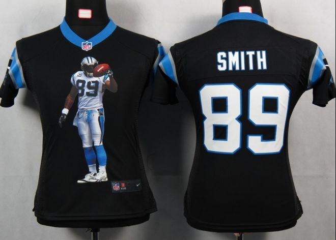  Panthers #89 Steve Smith Black Team Color Women's Portrait Fashion NFL Game Jersey