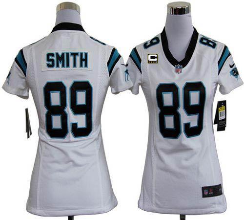  Panthers #89 Steve Smith White With C Patch Women's Stitched NFL Elite Jersey
