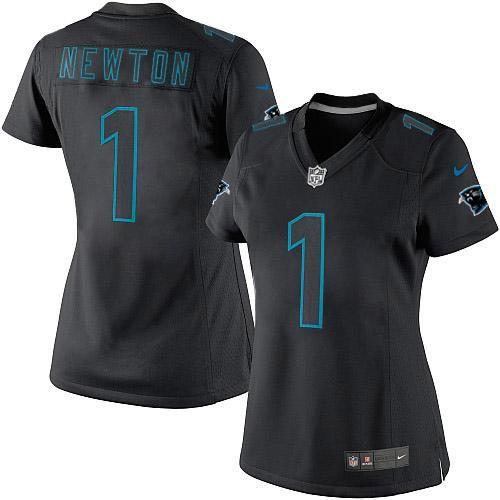  Panthers #1 Cam Newton Black Impact Women's Stitched NFL Limited Jersey