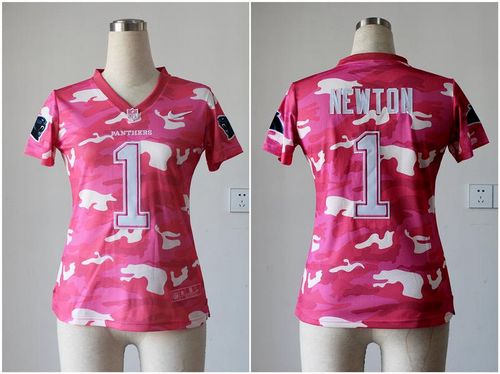  Panthers #1 Cam Newton Pink Women's Stitched NFL Elite Camo Fashion Jersey