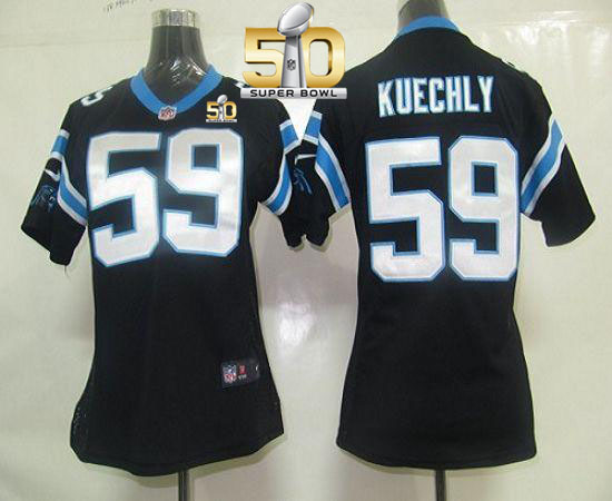  Panthers #59 Luke Kuechly Black Team Color Super Bowl 50 Women's Stitched NFL Elite Jersey