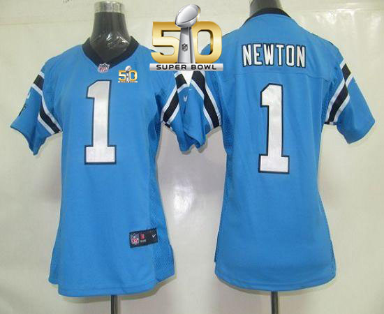  Panthers #1 Cam Newton Blue Alternate Super Bowl 50 Women's Stitched NFL Elite Jersey