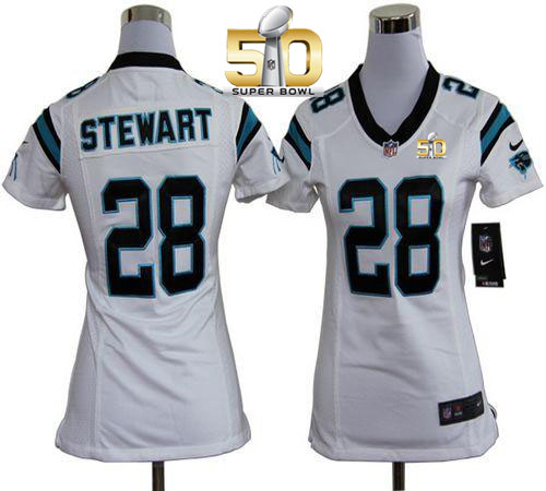  Panthers #28 Jonathan Stewart White Super Bowl 50 Women's Stitched NFL Elite Jersey