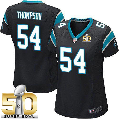  Panthers #54 Shaq Thompson Black Team Color Super Bowl 50 Women's Stitched NFL Elite Jersey
