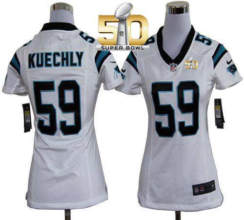  Panthers #59 Luke Kuechly White Super Bowl 50 Women's Stitched NFL Elite Jersey
