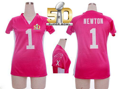  Panthers #1 Cam Newton Pink Draft Him Name & Number Top Super Bowl 50 Women's Stitched NFL Elite Jersey