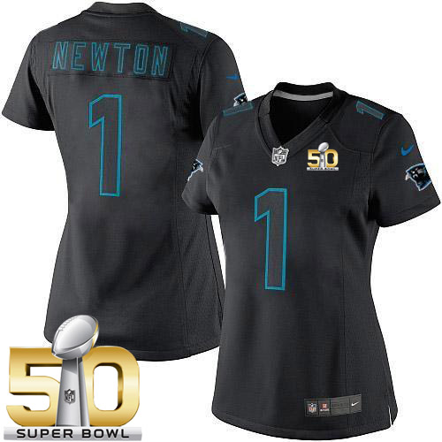  Panthers #1 Cam Newton Black Impact Super Bowl 50 Women's Stitched NFL Limited Jersey