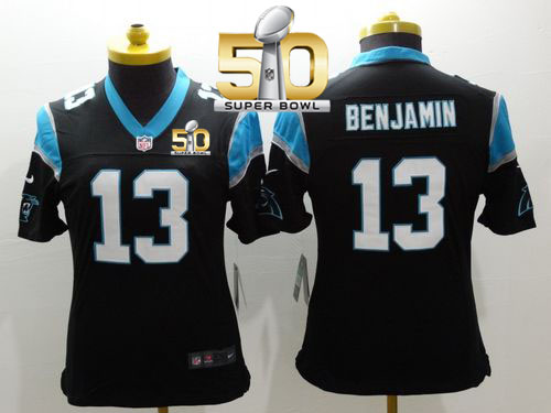  Panthers #13 Kelvin Benjamin Black Team Color Super Bowl 50 Women's Stitched NFL Limited Jersey